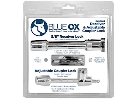 Blue Ox Kit, pin style coupler lock and 5/8in x 3 1/2in receiver lock (tm5123) Main Image