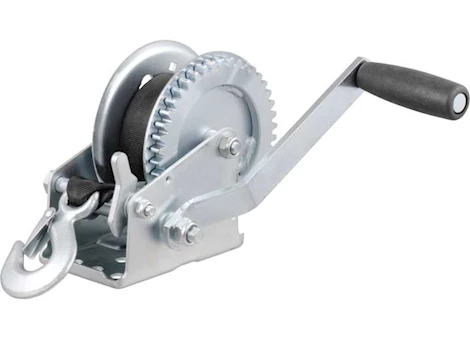 Curt Manufacturing 4.2:1 gear ratio 3/4in hub diameter 7 1/2in handle length w/20ft strap 1,200lb capacity hand winch Main Image