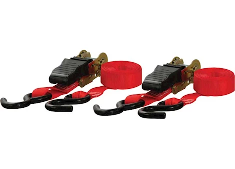 Curt Manufacturing (2 PACK)RATCHET STRAP 1500/500 10FT X 1IN RED W/RUBBER COATED S-HOOKS