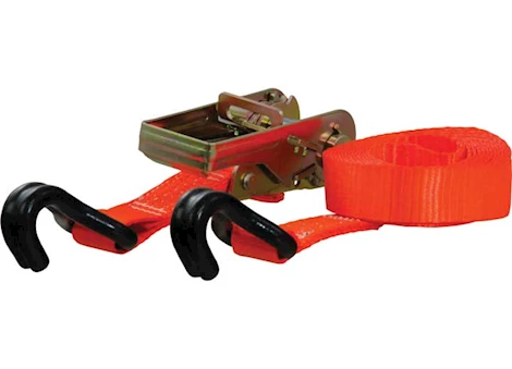 Curt Manufacturing (SINGLE)RATCHET STRAP 3300/1100 16FT X 1IN ORANGE W/RUBBER COATED S-HOOKS