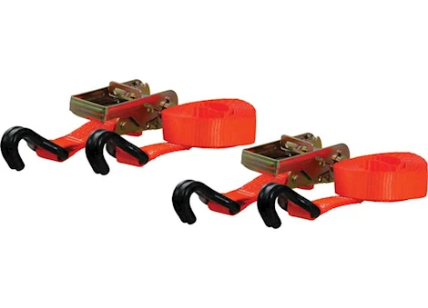 Curt Manufacturing (2 pack)ratchet strap 3300/1100 16ft x 1in orange w/rubber coated s-hooks Main Image