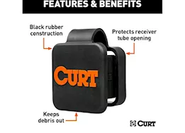 Curt Manufacturing 2in x 2in rubber hitch tube cover w/retainer embossed with orange curt logo