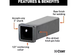 Curt Manufacturing 12in raw steel receiver tubing - 3in receiver 5/8in pin hole