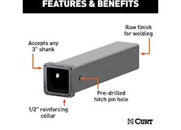 Curt Manufacturing 18in raw steel receiver tubing - 3in receiver 5/8in pin hole