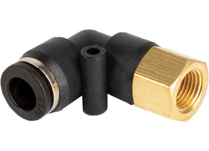 Hornblasters 1/8in female npt to 5/16in push connect 90 degree elbow brass fitting Main Image