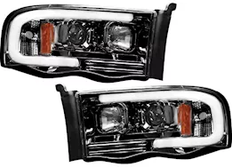 Recon Truck Accessories 02-05 ram 1500/2500/3500 projector headlights w/high power smooth oled halos/drl-smoked/black