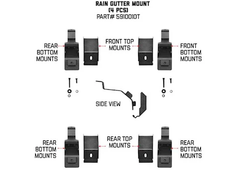 Go Rhino Roof rack rain gutter drip rail mounts-4pc kit black mount kits Main Image