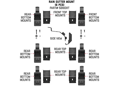 Go Rhino Roof rack rain gutter drip rail mounts-6pc kit black mount kits Main Image