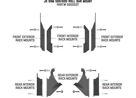 Go Rhino 07-18 wrangler jk mounts to roof and roll bars black mount kits Main Image