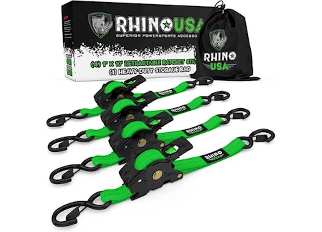 Rhino USA Retractable ratchet straps 1in x 10ft (4-pack) green Main Image
