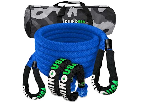 Rhino USA 7/8in x 30ft kinetic rope recovery kit w/soft shackles blue Main Image
