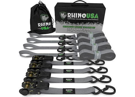 Rhino USA 1in x 15ft ratchet tie-down set (4-pack gray) Main Image