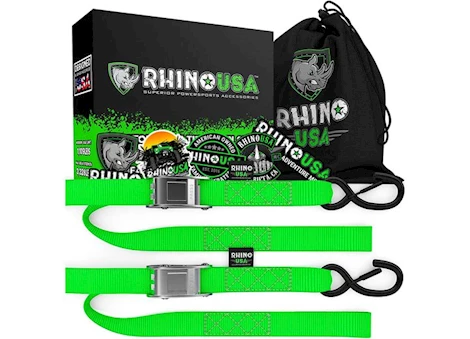 Rhino USA 1.5in x 8ft cambuckle tie-down straps (2-pack green) Main Image