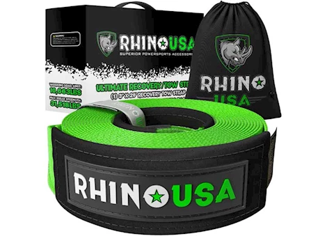 Rhino USA RECOVERY TOW STRAP 3IN X 20FT GREEN