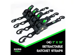 Rhino USA Retractable ratchet straps 1in x 10ft (4-pack) green