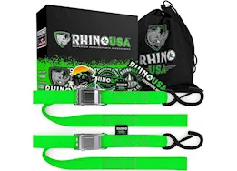 Rhino USA 1.5in x 8ft cambuckle tie-down straps (2-pack green)
