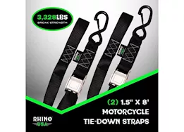 Rhino USA 1.5in x 8ft cambuckle motorcycle tie-down straps (2-pack) blue