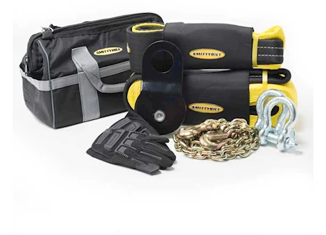 Smittybilt Premium winch accessory bag; inc recovery chain, 30ft tow strap,18k snatch block, d-ring shackles Main Image