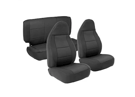 Smittybilt 03-06 wrangler tj neoprene front and rear seat cover set; black/black Main Image