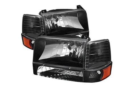 Spyder Automotive 92-96 f150/bronco headlights w/corner bumper 6pcs amber- black Main Image