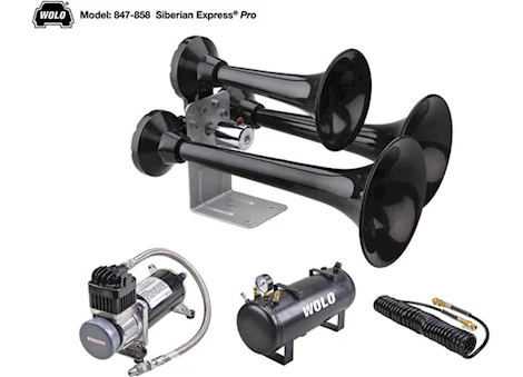 Wolo Manufacturing Corp. SIBERIAN EXPRESS PRO POWERFUL TRAIN HORN (3)ABS BLACK TRUMPETS METAL PAINTED BASE